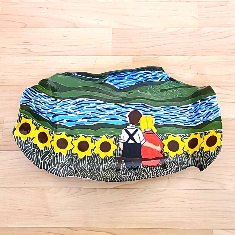 Earthenware handmade hand Painted Plate 13"×8"